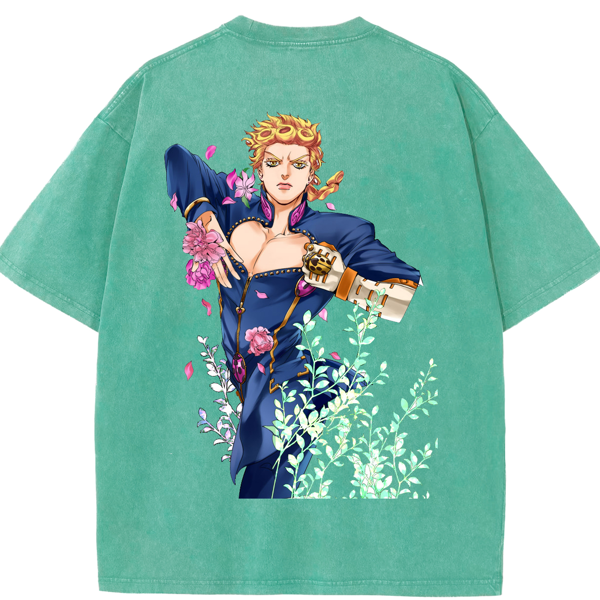 （画像用） ジョジョの奇妙な冒険 ジョルノ?ジョバァーナ JoJo's Bizarre Adventure Giorno Giovanna 綿100% ヴィンテージ風 半袖Tシャツ（背面プリント）